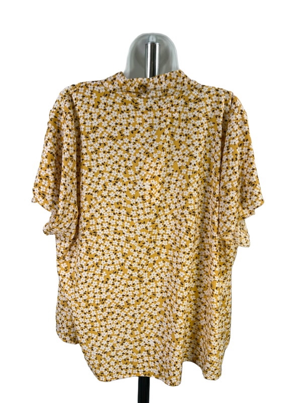 Calvin Klein Women's Yellow Floral Short Flutter Sleeve Blouse - 2X Plus image 2