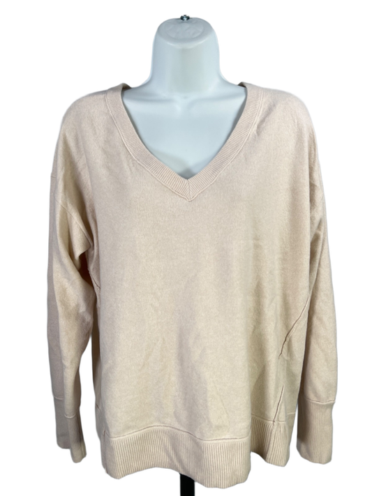Lucky Brand Women's Beige/Cream V Neck Long Sleeve Sweater - M