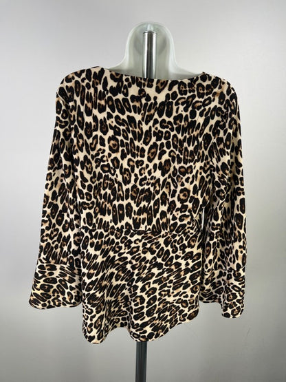 Chico's Women's Black/Brown Leopard Print Lace Up Bell Sleeve Blouse - 1/US M image 2