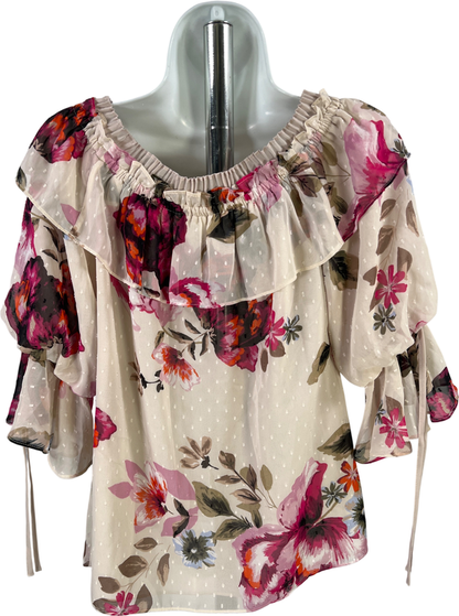 White House Black Market Women’s Gray Floral Off The Shoulder Blouse - S image 3