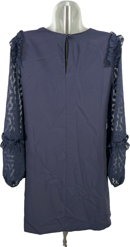 Ann Taylor Women’s Navy Blue Long Sheer Sleeve Short Shift Dress - 4 image 2
