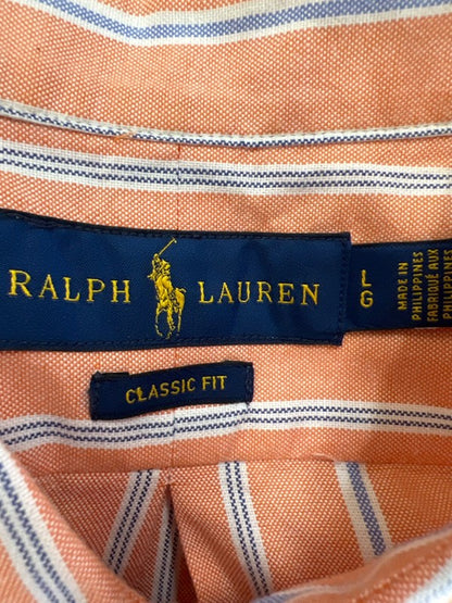 Ralph Lauren Men's Orange/Blue Striped Classic Fit Button Up Shirt - L image 3