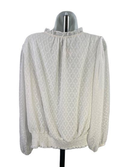 White House Black Market Women's White Semi-Sheer Long Sleeve Blouse - M image 2