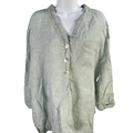 J Jill PureJill Women's Green Linen Half Button Elbow Sleeve Shirt - 2X Plus