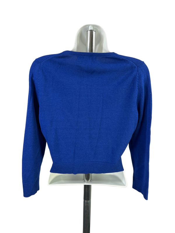 Ellen Tracy Women's Blue Toggle Clasp Cropped 3/4 Sleeve Sweater - M image 2