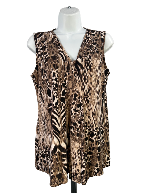 Dana Buchman Women's Brown Animal Print Sleeveless V-Neck Top - S