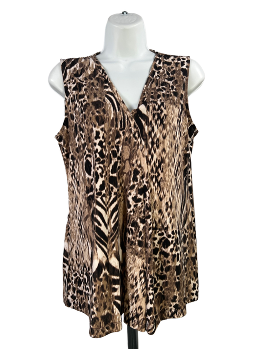 Dana Buchman Women's Brown Animal Print Sleeveless V-Neck Top - S