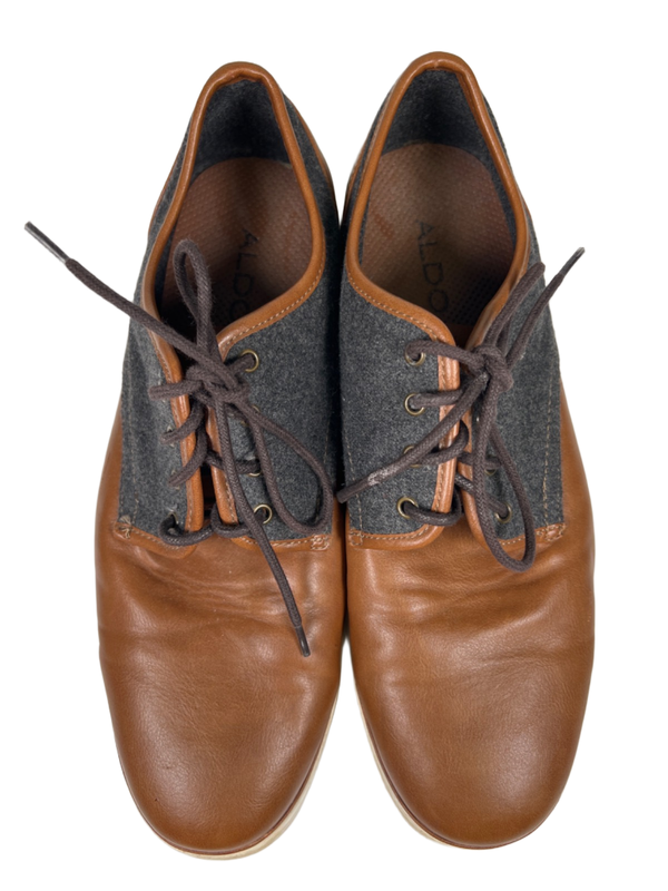 Aldo Men's Brown/Gray Leather Saddle Shoe Lace Up Oxford Sneakers - 13 image 3