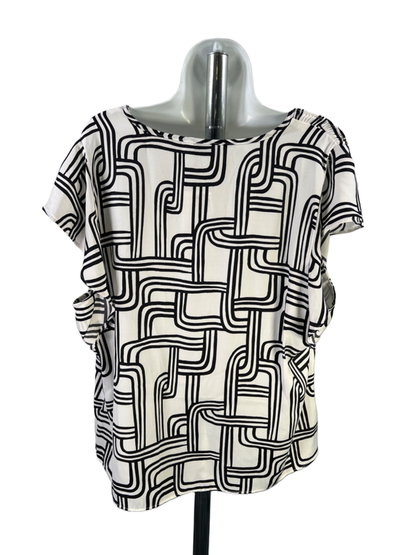 Nine West Women's Black/White Geometric V Neck Short Sleeve Blouse - XXL image 2
