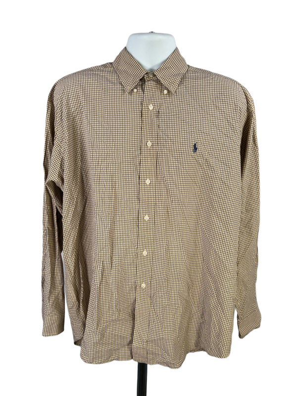 Ralph Lauren Men's Yellow/Blue Plaid Blake Long Sleeve Button Up Shirt - L