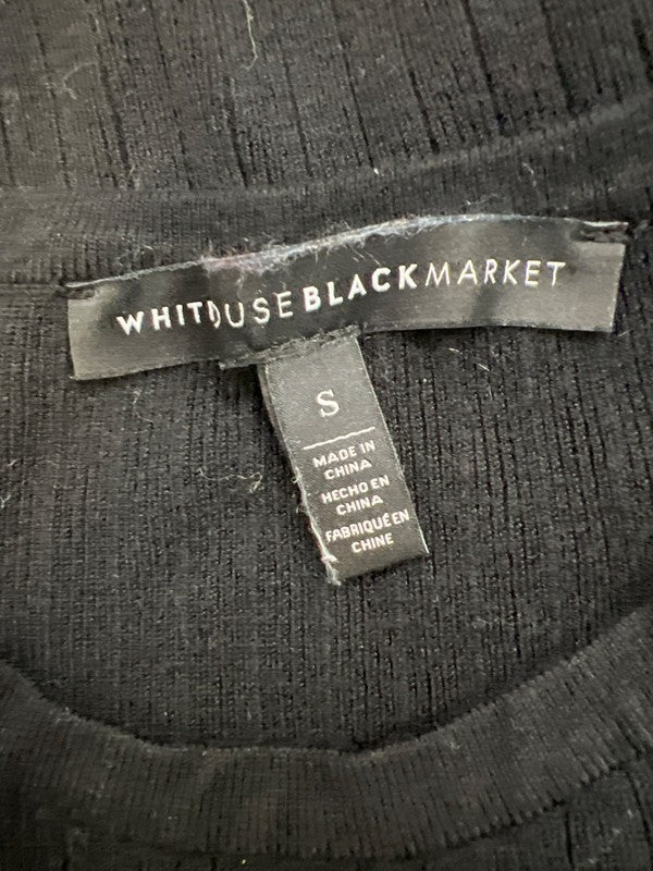 White House Black Market Women’s Black Ruffle Cold Shoulder Sweater - S image 3