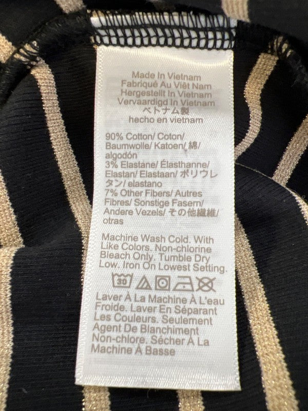 J Crew Women's Black/Tan Metallic Striped Boat Neck Long Sleeve Shirt - M image 4