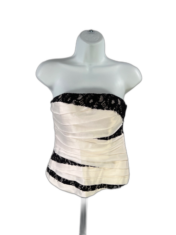 Bebe Women's Black/Ivory Layered Lace Strapless Corset Top - XS