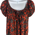 Max Studio Women’s Red Floral Short Sleeve Waisted Bottom Blouse - XS