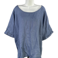 J Jill PureJill Women's Blue Linen Scoop Neck Short Cuff Sleeve Shirt - 2X Plus