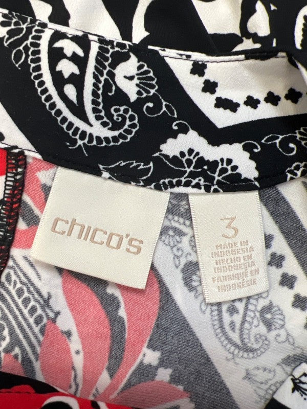 Chico's Women's Black/Red Paisley Cold Shoulder 3/4 Sleeve Blouse - 3/US XL image 3