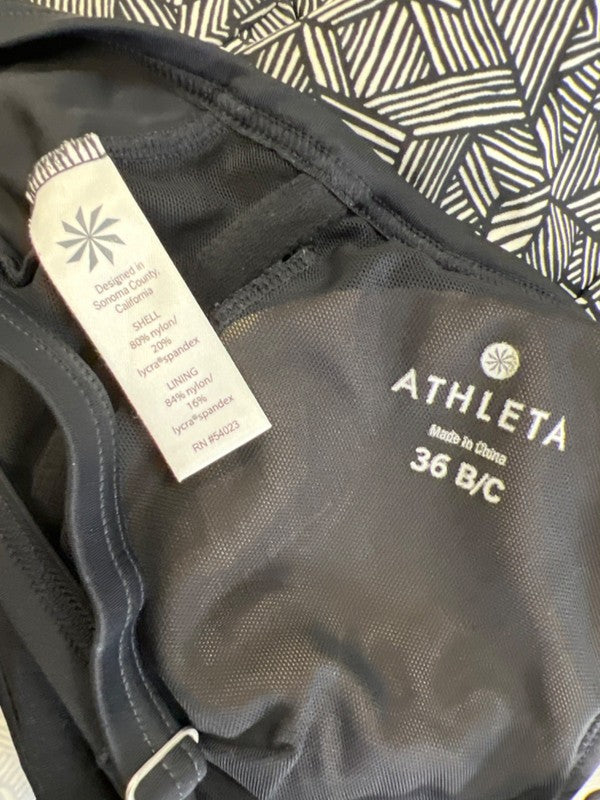 Athleta Women's Black/White Geometric Laguna Side Scrunch Tankini Top - 36 B/C image 3
