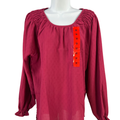 Jessica Simpson Women's Burgundy Textured Long Balloon Sleeve Blouse - M
