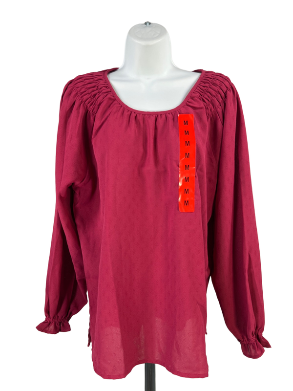 Jessica Simpson Women's Burgundy Textured Long Balloon Sleeve Blouse - M