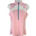 Callaway Women's Pink/White Mesh Quarter Zip Sleeveless Athletic Shirt - M
