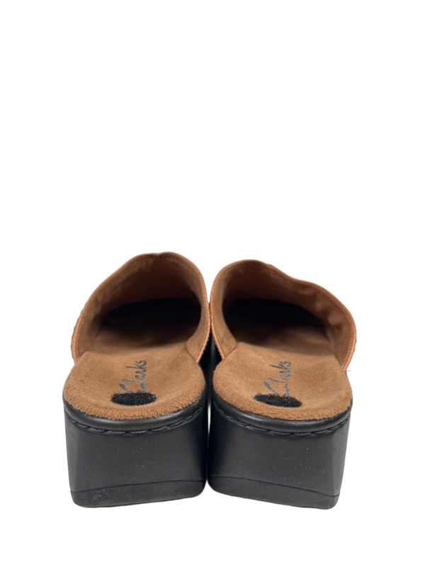 Clarks Women's Brown Leather Woven Slip On Mule Shoes - 7 image 4