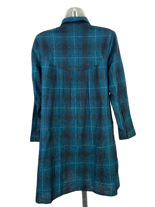 J.Jill Women's Blue Plaid Long Sleeve Button Up Shirt Dress - XS Petite image 2