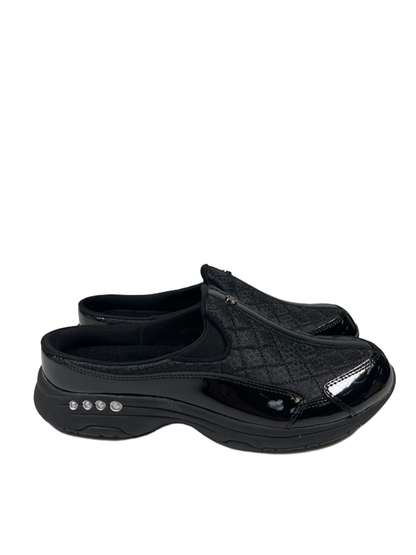 Easy Spirit Women's Black Traveltime Quilted Patent Slip On Clogs - 10