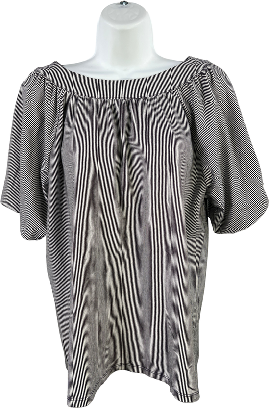 Ann Taylor Women’s Black/White Striped Short Puff Sleeve Blouse - S