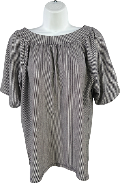 Ann Taylor Women’s Black/White Striped Short Puff Sleeve Blouse - S