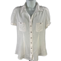White House Black Market Women's White Checkered Semi Sheer Blouse - 8