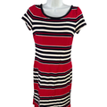 Banana Republic Women's Red Striped Short Sleeve Sheath Dress - 4