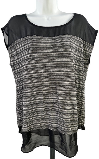 Ann Taylor Women’s Black/Gray Mesh Trim Sleeveless Knit Blouse - L image 2