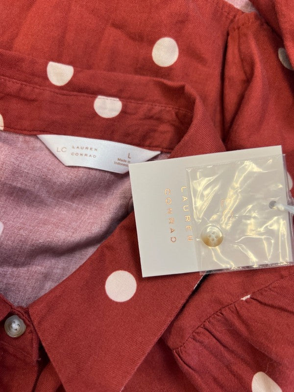 Lauren Conrad Women's Red/White Polka Dot Long Sleeve Button Up Blouse - L image 3