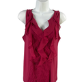 White House Black Market Women's Red/Purple V-Neck Pleated Front Blouse - M