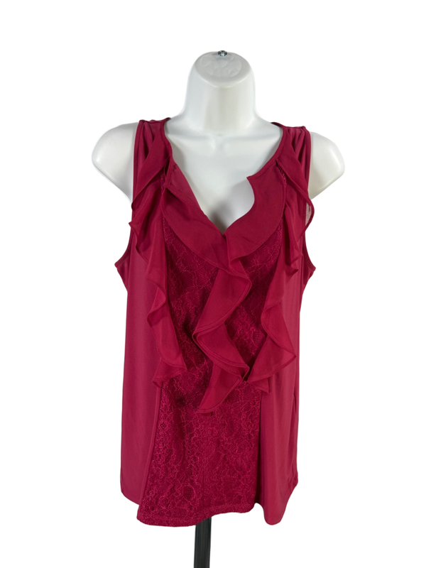 White House Black Market Women's Red/Purple V-Neck Pleated Front Blouse - M