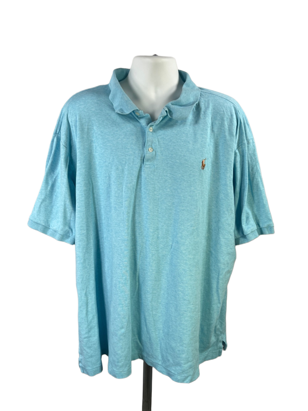 Polo Ralph Lauren Men's Light Blue Heathered Short Sleeve Polo Shirt - 4XL Tall