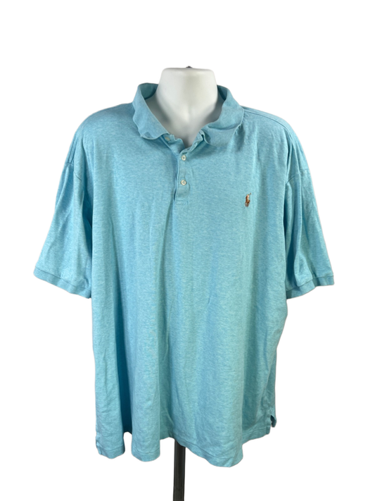 Polo Ralph Lauren Men's Light Blue Heathered Short Sleeve Polo Shirt - 4XL Tall