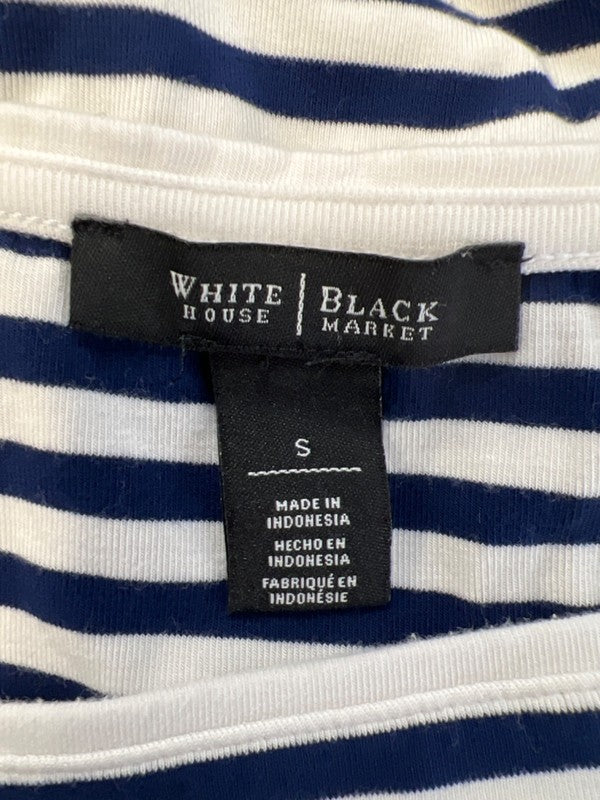 White House Black Market Women's Blue/White Striped Short Sleeve Shirt - S image 3