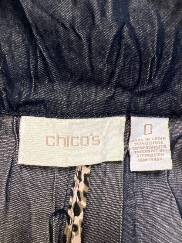 Chico's Women's Blue Metallic Leopard Trim Button Front Blouse - 0/US S image 3