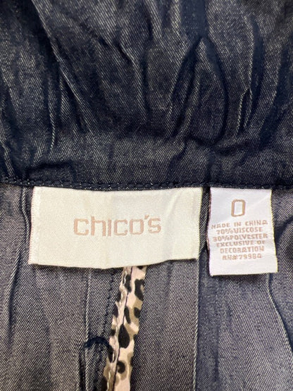 Chico's Women's Blue Metallic Leopard Trim Button Front Blouse - 0/US S image 3
