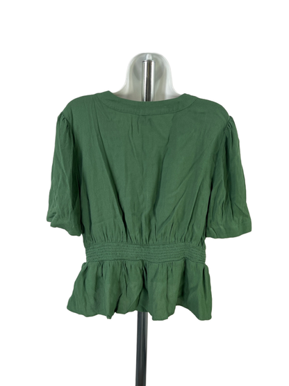 Ann Taylor Women's Green Short Sleeve V-Neck Smocked Waist Blouse - XXL image 2
