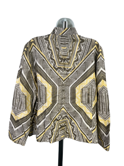 Chico's Women's Yellow Linen Blend Metallic Geometric Open Front Jacket - 2/US L image 2