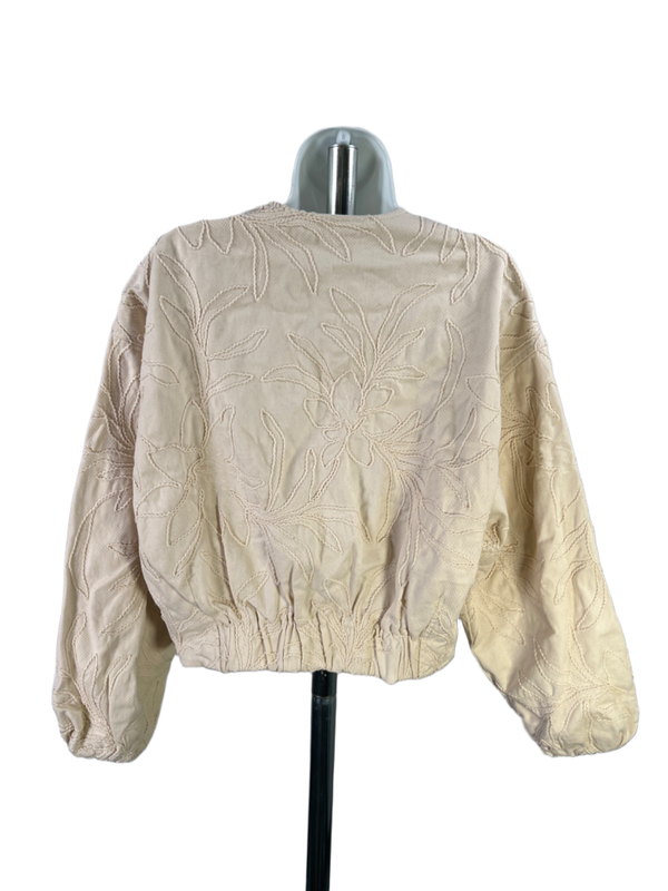 Zara Women's Beige/Ivory Floral Embroidered Long Balloon Sleeve Jacket - S image 2