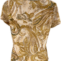 Tahari Women’s Beige Paisley Mesh Lined Short Sleeve Blouse - XS