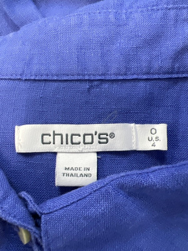 Chico's Women's Blue Linen Elbow Sleeve Button Up Shirt - 0/US 4 image 3