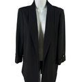 Anne Klein Women's Black Open Front 3/4 Sleeve Shoulder Padded Blazer Jacket - M