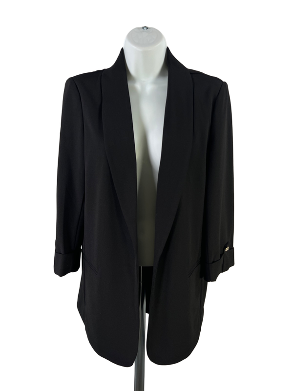 Anne Klein Women's Black Open Front 3/4 Sleeve Shoulder Padded Blazer Jacket - M