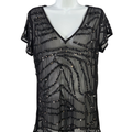 White House Black Market Women's Black Sheer Sequin Short Sleeve Blouse - S