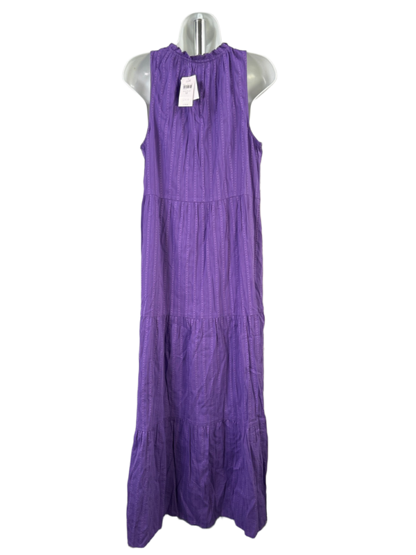 J.Jill Women's Purple Beach Plum Button Up Tiered Maxi Dress - M image 2