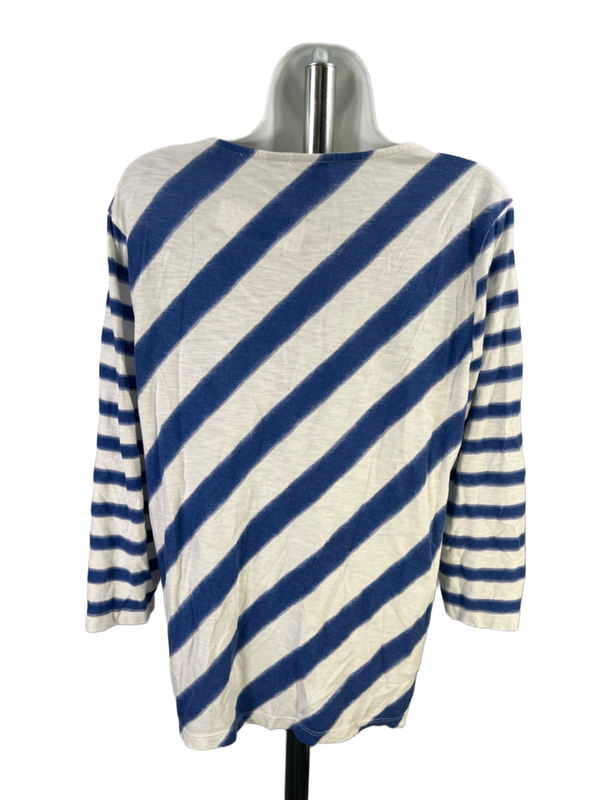 Chico's Women's White/Blue Striped 3/4 Sleeve T-Shirt - 1/US M image 2